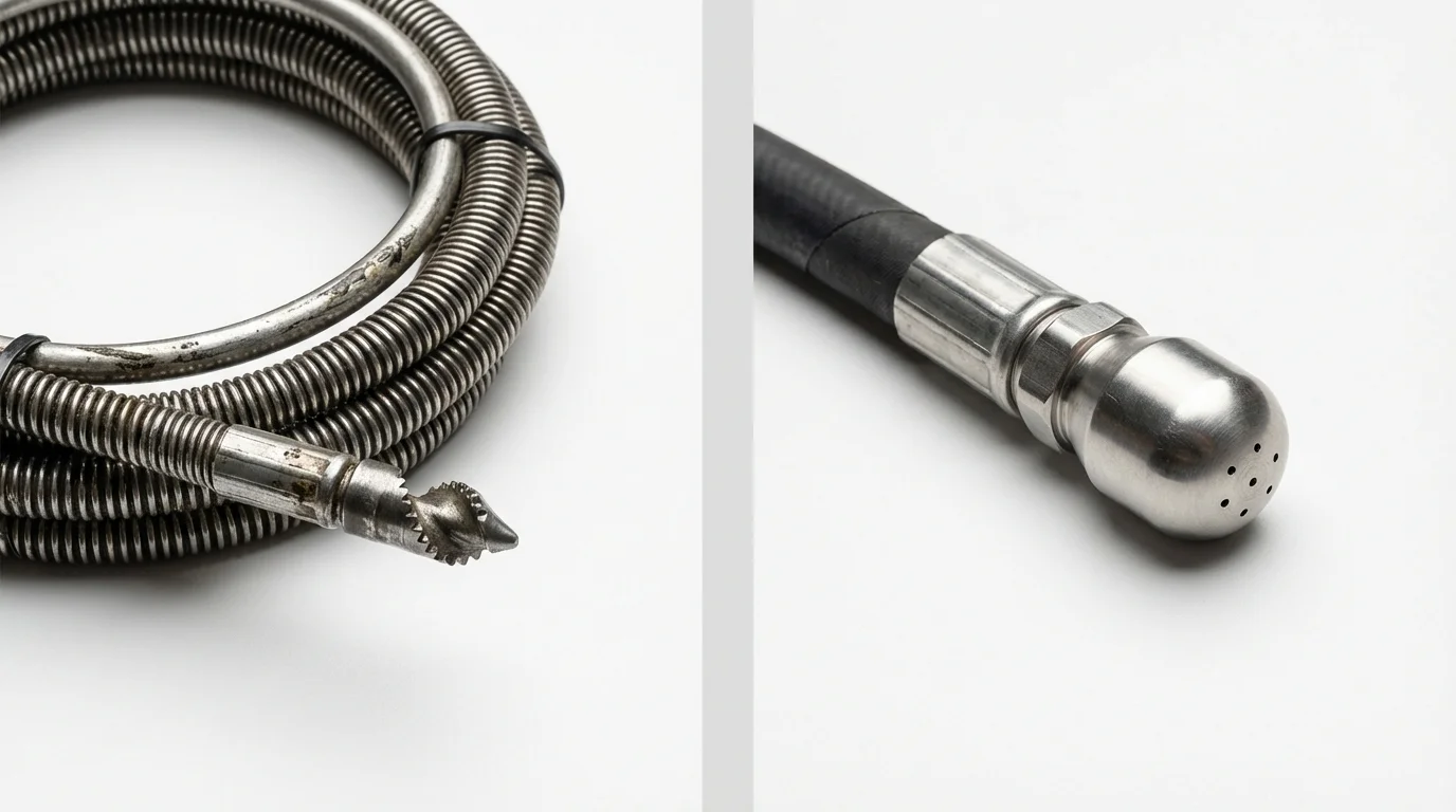 Drain snake cable and hydro jetting nozzle used for drain cleaning in Marysville, PA