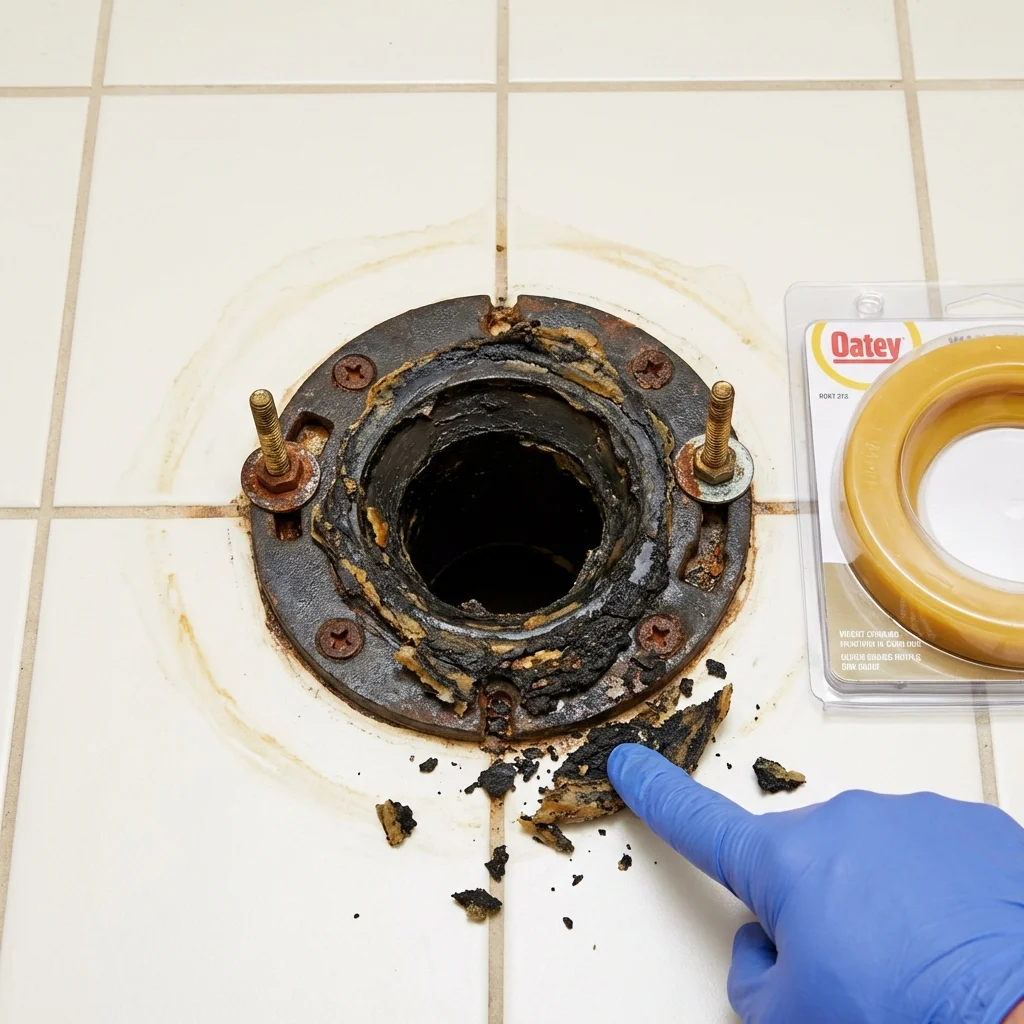 Failed wax ring showing water seepage at the base of a toilet in a Marysville, PA home