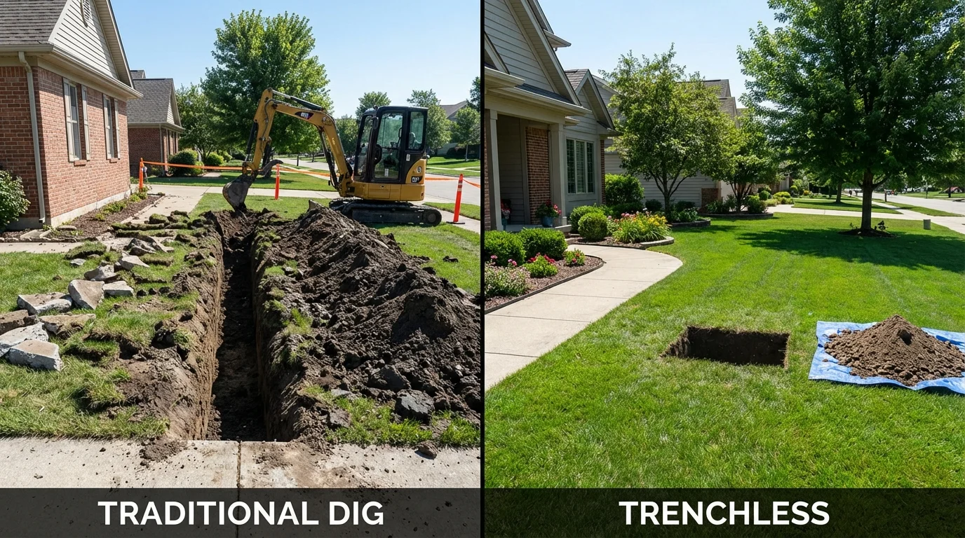 Trenchless sewer repair with minimal yard damage versus traditional excavation in Marysville, PA